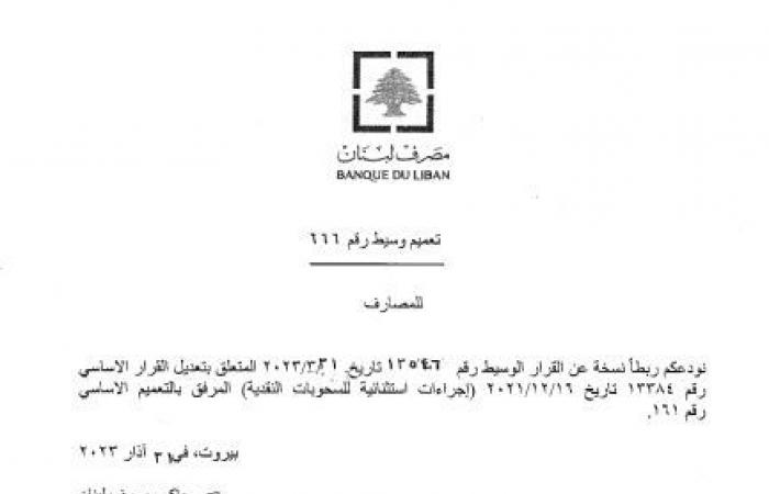 بالوثيقة: مصرف لبنان يجدد التعميم رقم 161