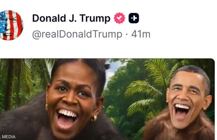 ترامب ينشر فيديو يصوّر أوباما وزوجته على هيئة قردين!