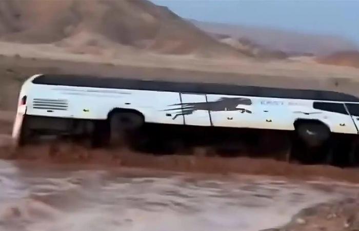 مشهد مروع في مصر بعد انقلاب حافلة جرفتها السيول